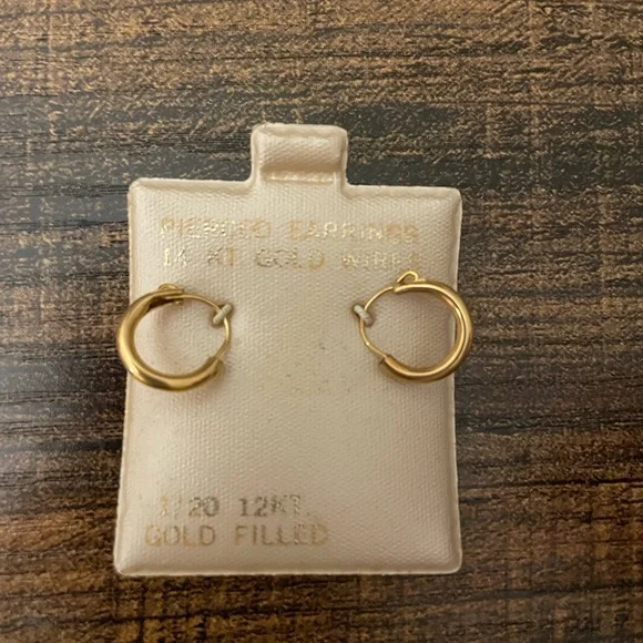 NEW OS 1960s 14kt solid yellow gold wires pierced hoop earrings VTG Mid Century - Picture 3 of 7